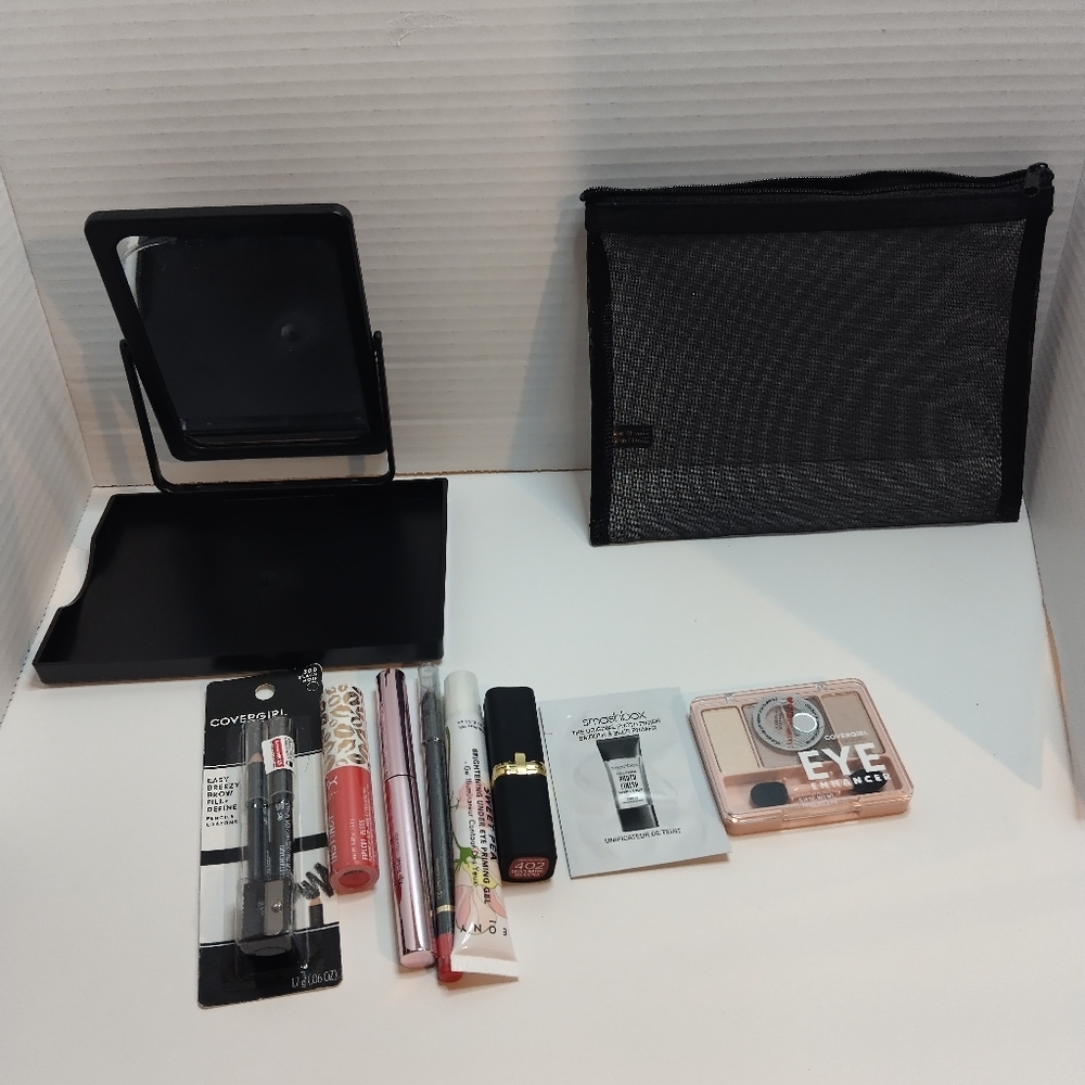 New Lot of 8 Beauty Items for Face, Lips & Eyes with Travel Mirror NYX L'Oreal++